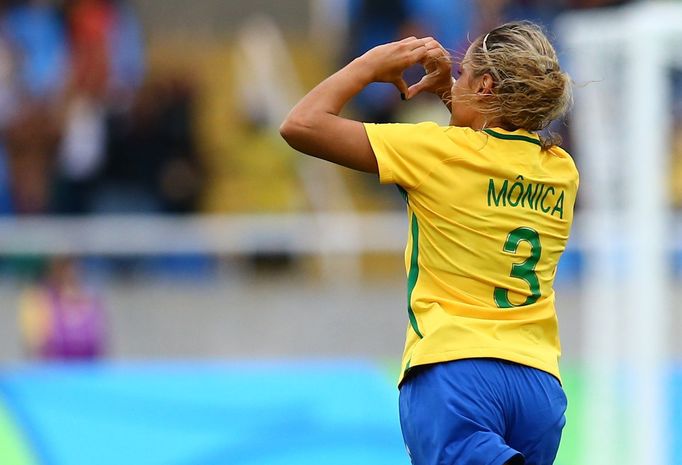 Monica (BRA) of Brazil celebrates scoring first goal for Brazil.