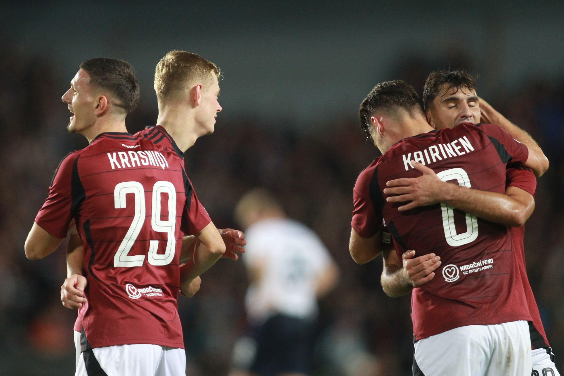 fotbal, Liga mistrů 2024/2025, 4. předkolo, Sparta - Malmö, radost Sparty, Ermal Krasniqi, Filip Panák, Kaan Kairinen, Qazim Laci