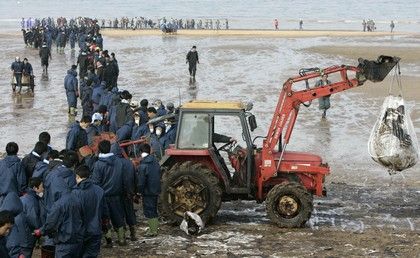 Korejci bojují s ropou z tankeru