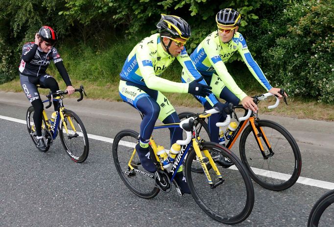 Alberto Contador trénuje v Leedsu na Tour de France 2014