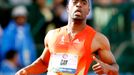 Sprinter Tyson Gay během závodu na 100 metrů během americké kvalifikace v Eugene 2012.