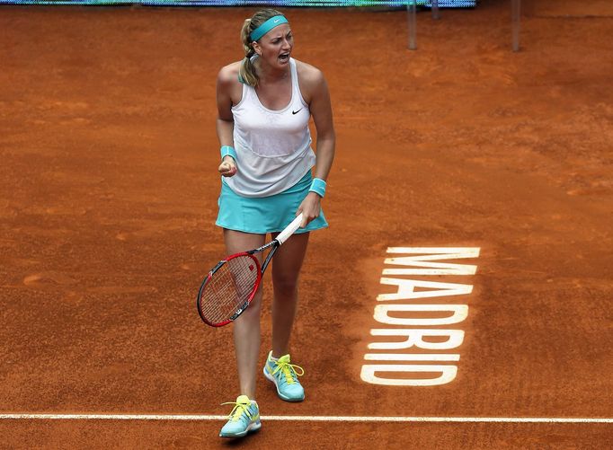 Kvitova of the Czech Republic celebrates after winning a point against Williams of the U.S. during their semi-final match at the Madrid Open tennis tournament in Madrid