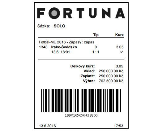 Tiket Euro2016 Fortuna plichta za dardu