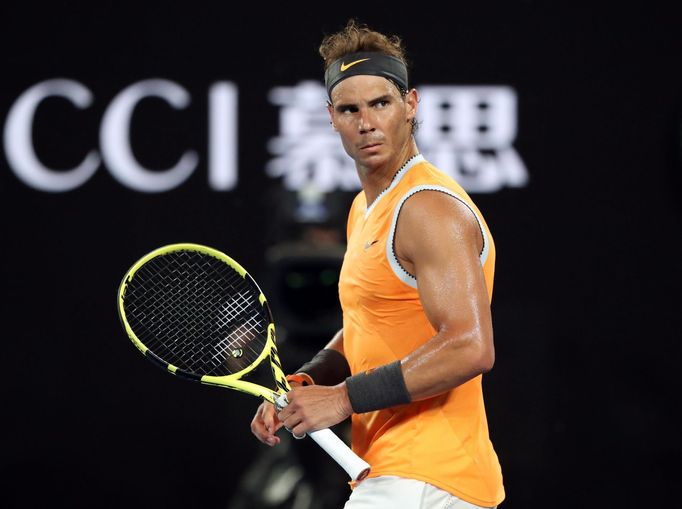 Tennis - Australian Open - Semi-final - Melbourne Park, Melbourne, Australia, January 24, 2019. Spain's Rafael Nadal reacts during the match against Greece's Stefanos Tsi