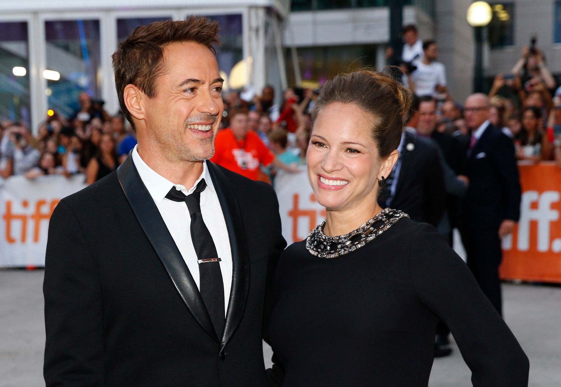 Actor Robert Downey Jr. and his wife, producer Susan Downey pose as they arrive for the gala for the film &quot;The Judge&quot; at the Toronto International Film Festival (TIFF) in Toronto