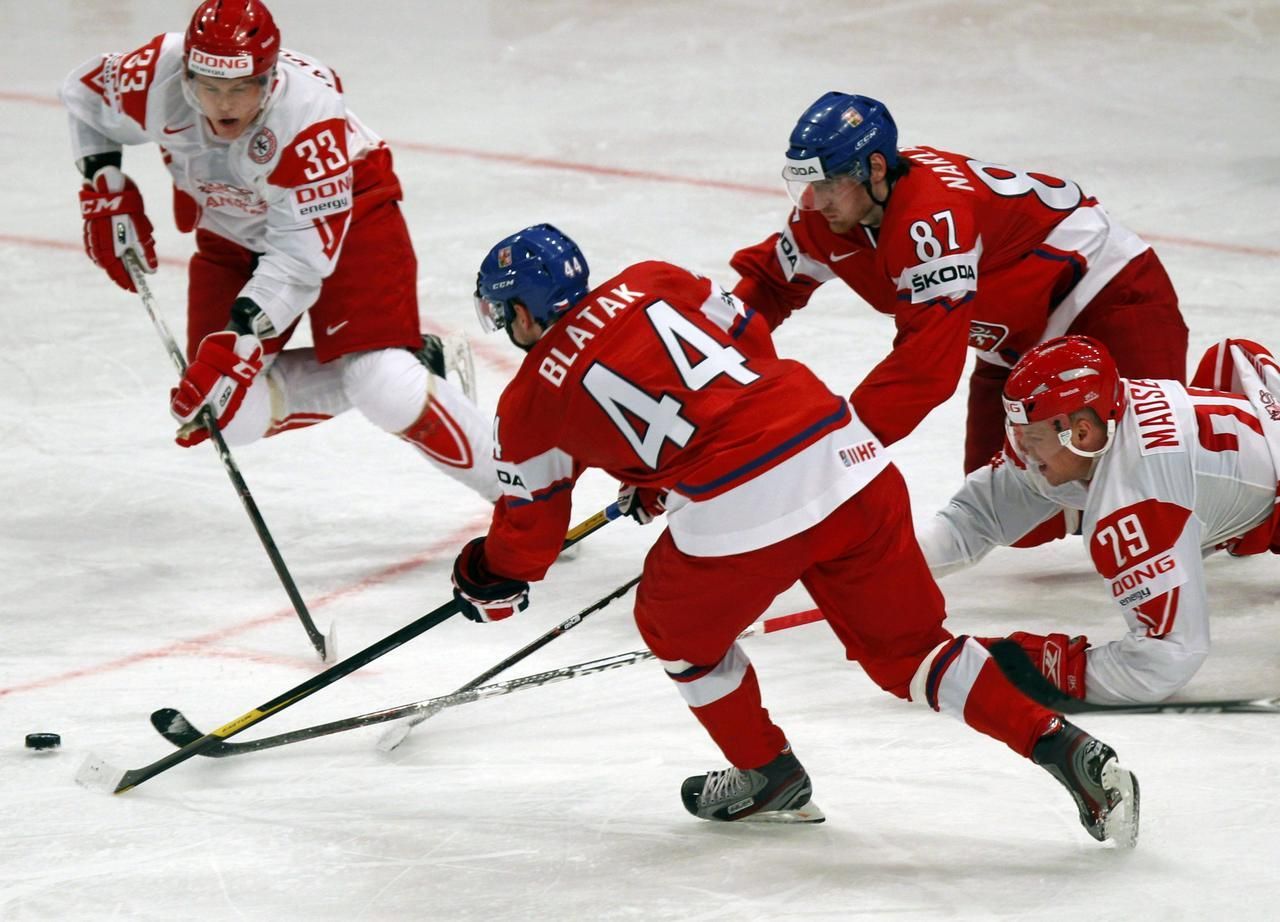 MS v hokeji 2012: Česko - Dánsko (Jakobsen, Madsen, Blaťák, Nakládal)