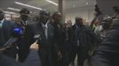 Zimbabwe's President Robert Mugabe (C) and wife Grace arrive in this still image taken from video courtesy of the South Africa Broadcasting Corporation (SABC) at the First National Bank (FNB) Stadium, a