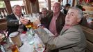 FC Bayern Munich's CEO Rummenigge, president Hoeness, his wife Susanne and head coach Ancelotti pose during their visit at the Oktoberfest in Munich