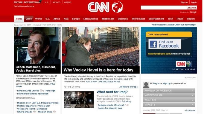 Titulní strana amerického zpravodajství CNN