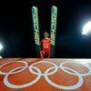 Switzerland's Ammann takes off from the ski jump during the men's ski jumping individual normal hill training event of the Sochi 2014 Winter Olympic Games in Rosa Khutor