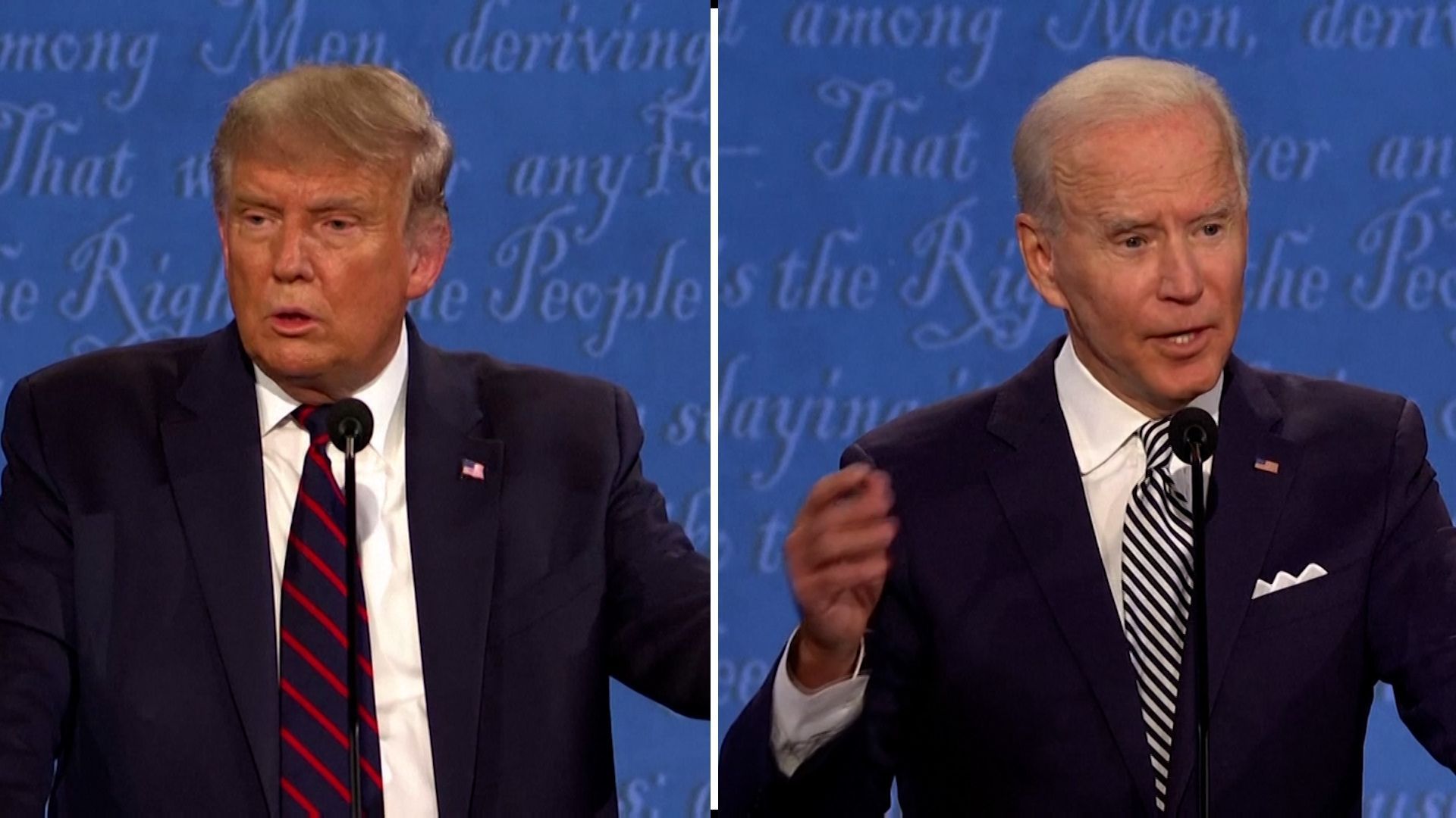 Prezident Donald Trump a jeho demokratický vyzyvatel Joe Biden v první předvolební debatě.