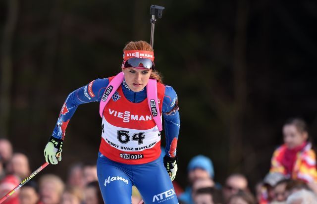 Gabriela Soukalová na exhibici v jabloneckých Břízkách