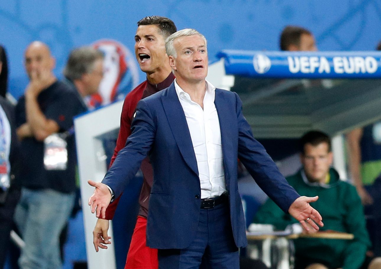 Portugal's Cristiano Ronaldo and France Head Coach Didier Deschamps
