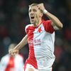 Tomáš Souček slaví gól v odvetě osmifinále Evropské ligy Slavia Praha - FC Sevilla