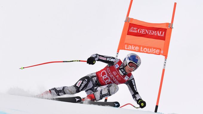 Dec 7, 2019; Lake Louise, Alberta, CAN; Ester Ledecká of Czech Republic during the women's downhill race in the Lake Louise FIS Women's Alpine Skiing World Cup at Lake Lo