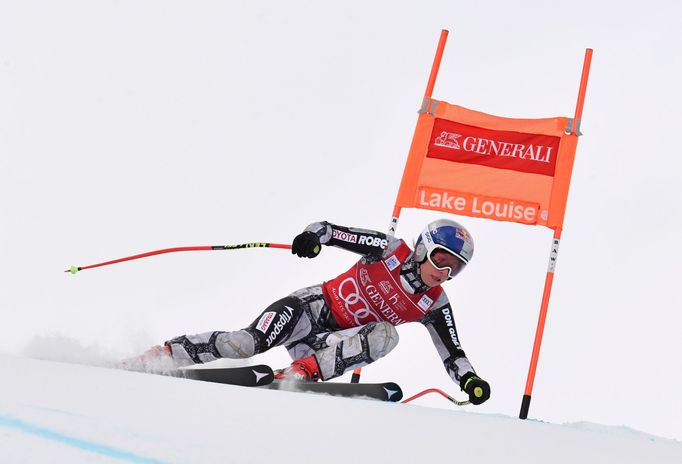 Dec 7, 2019; Lake Louise, Alberta, CAN; Ester Ledecká of Czech Republic during the women's downhill race in the Lake Louise FIS Women's Alpine Skiing World Cup at Lake Lo