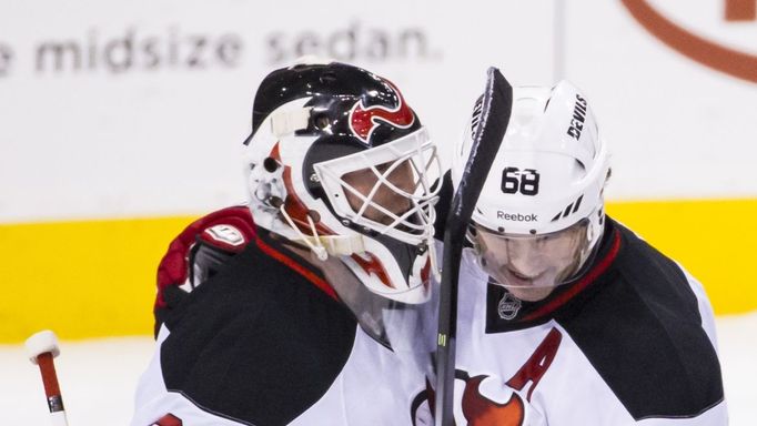 Jaromír Jágr a Martin Brodeur v dresu New Jersey Devils