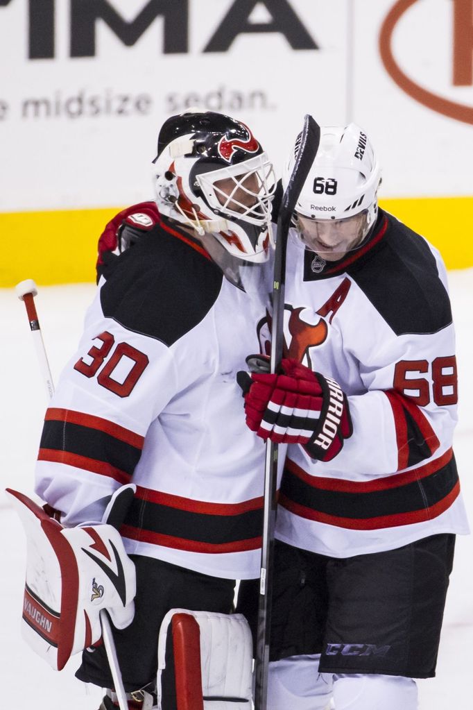 Jaromír Jágr a Martin Brodeur v dresu New Jersey Devils