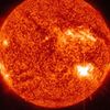 Sunspot 1515 Release M6.1 Solar Flare Huge sunspot AR1515 has released another M-class flare this morning. At 7:39am EDT the active region released an M6.1 class flare which peaked five minutes later. This image, taken by the Solar Dynamics Observatory (SDO), is shown in the 304 Angstrom wavelength, which is typically colorized in red and focuses on Helium in the chromosphere and transition region of the sun. Credit: NASA/SDO/AIA