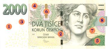 Nová dvoutisícová bankovka, líc, odlišnosti