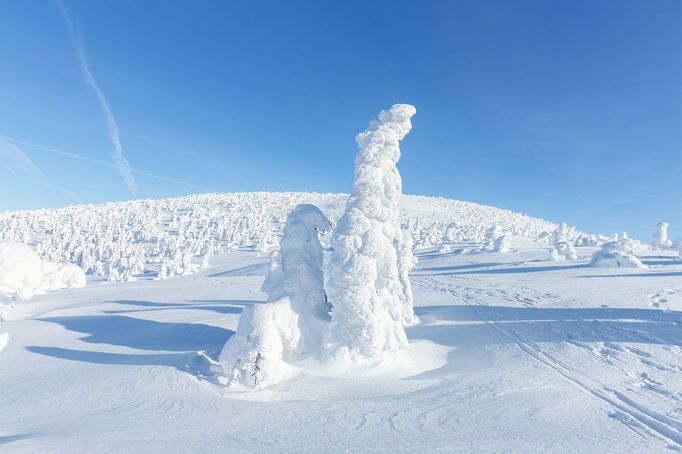 Krkonoše, zimní stezka z Lysé hory na Vrbatovu boudu