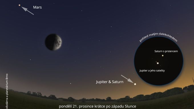 Takto přiblížení Jupiteru a Saturnu zachytili v americkém státě Virginia