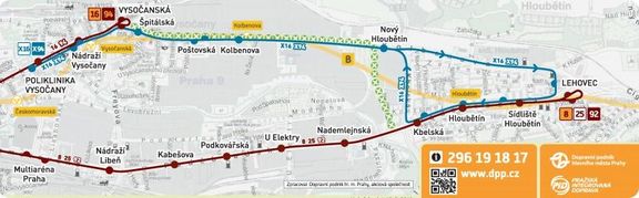Výluka na trase Vysočanská - Starý Hloubětín.