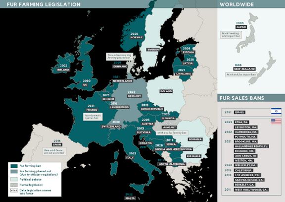 Zákaz kožešinových farem platí již ve 14 členských státech EU, včetně Francie, Itálie nebo Rakouska. V Česku zákaz platí už od roku 2019.