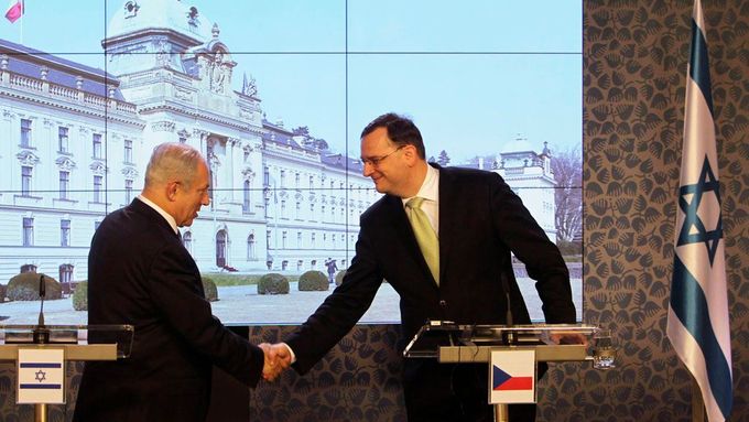Izraelský premiér a Petr Nečas při setkání v Praze