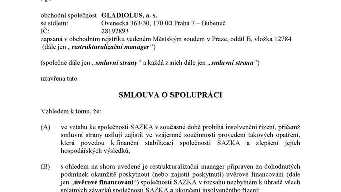 Smlouva mezi Sazkou a Gladiolusem