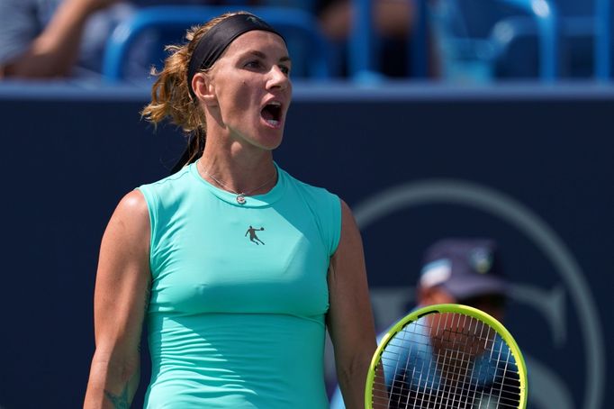 Aug 17, 2019; Mason, OH, USA; Svetlana Kuznetsova (RUS) reacts against Ashleigh Barty (AUS) during the Western and Southern Open tennis tournament at Lindner Family Tenni