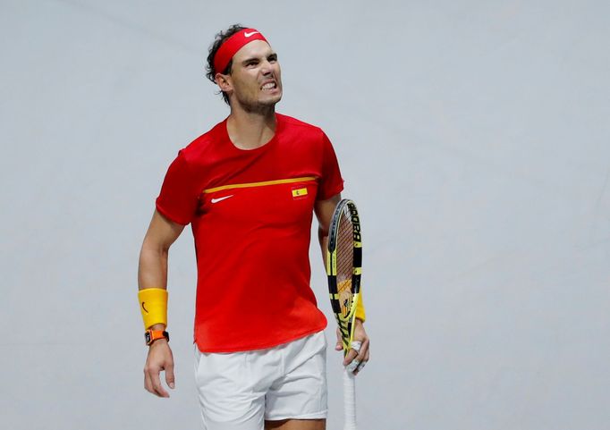 Tennis - Davis Cup Finals - Final - Caja Magica, Madrid, Spain - November 24, 2019   Spain's Rafael Nadal reacts during his match against Canada's Denis Shapovalov   REUT