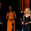 Jessica Lange accepts the award for Outstanding Lead Actress In A Miniseries Or A Movie for her role in &quot;American Horror Story: Coven&quot; as presenters Kerry Washington and Liev Schreiber look