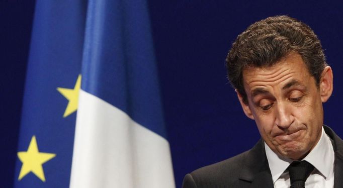 France's President and UMP party candidate for the 2012 French presidential elections Sarkozy delivers a speech at a political rally in Strasbourg