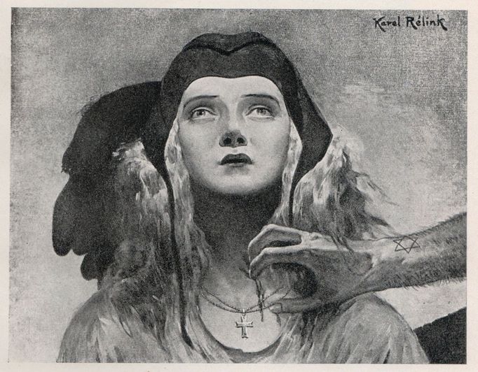Ilustrace Karla Rélinka z knihy Zrcadlo Židů, kterou výtvarník roku 1925 vydal vlastním nákladem. Osm let trvalo, než ji policie stáhla z oběhu.