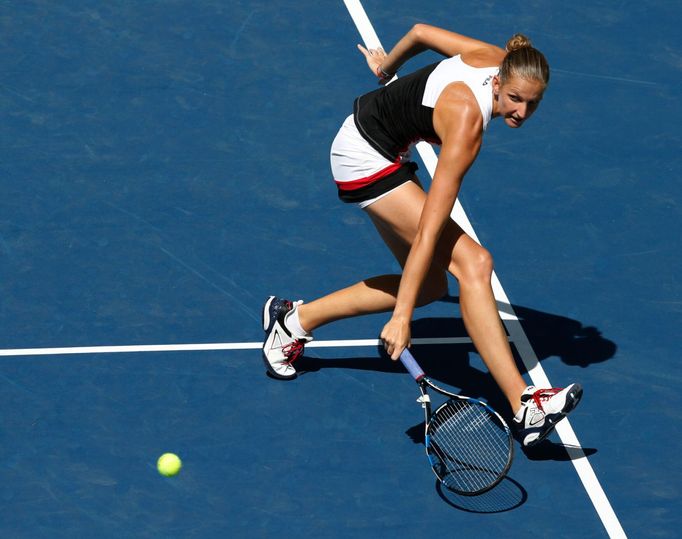 Karolína Plíšková ve čtvrtfinále US Open 2016 s Anou Konjuhovou.