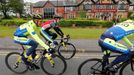 Alberto Contador trénuje v Leedsu na Tour de France 2014