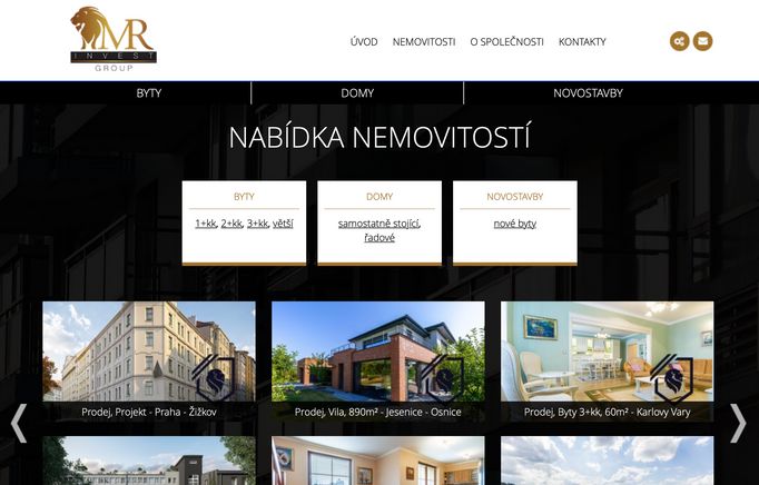 Web MR Invest Group nabízí primárně nemovitosti.