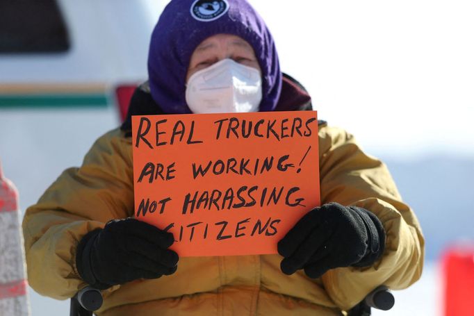 Covid protest Winnipeg, Kanada, únor 2022