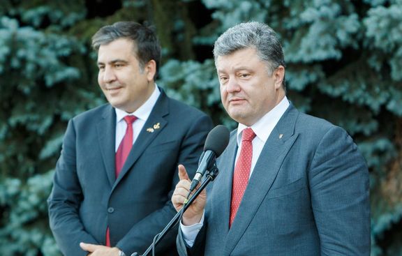 Michail Saakašvili a ukrajinský prezident Petro Porošenko v Oděse 8.7.2015. 