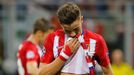 Atletico Madrid's Saul Niguez looks dejected