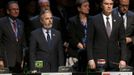 Brazil's Minister of Foreign Affairs Antonio de Aguiar Patriota (L) and Croatian Prime Minister Zoran Milanovic (R) observe a minute of silence about a nightclub fire which killed at least 245 people in southern Brazil on Sunday, as they attend the closing ceremony of the summit of the Community of Latin American, Caribbean States and European Union (CELAC-UE) in Santiago January 27, 2013. REUTERS/Victor R Caivano/Pool (CHILE - Tags: POLITICS BUSINESS) Published: Led. 27, 2013, 6:42 odp.