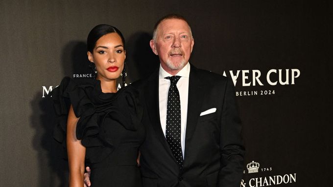 Tennis - Laver Cup - Uber Arena, Berlin, Germany - September 19, 2024 Former tennis player Boris Becker and his wife Lilian de Carvalho Monteiro pose at the opening night