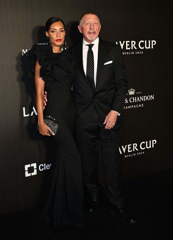 Tennis - Laver Cup - Uber Arena, Berlin, Germany - September 19, 2024 Former tennis player Boris Becker and his wife Lilian de Carvalho Monteiro pose at the opening night