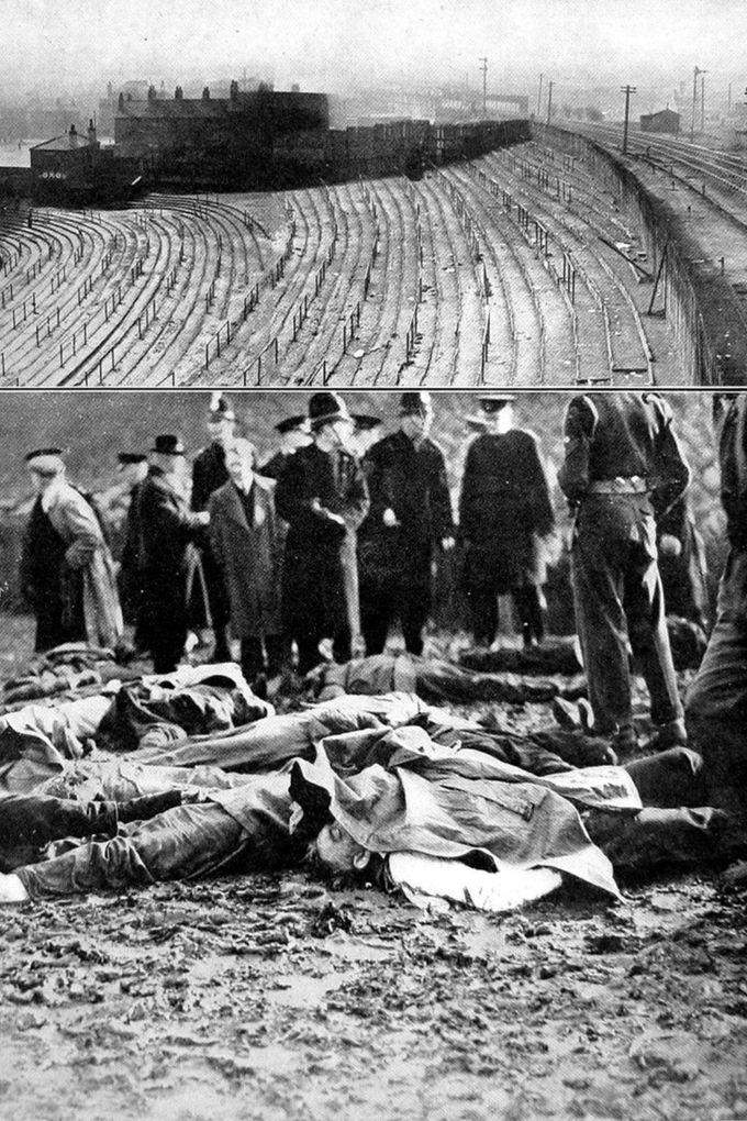 Neštěstí na stadionu The Burnden Park ve Velké Británii v roce 1946. Archivní snímek dokumentující sportovní tragédii.