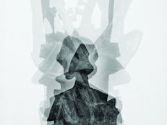 Prostor, abstrakce 3; 130 x 100 cm; černobílá fotografie - 2011. Předobraz: Otto Gutfreund - Cellista, 1912 - 1913