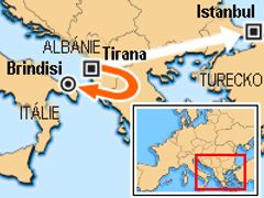 Letadlo letělo z albánské Tirany do tureckého Istanbulu, ale přistálo v italském Brindisi.
