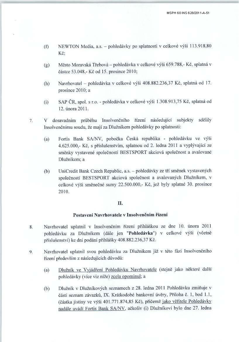 Komárkův návrh, aby Sazka dostala předběžného správce