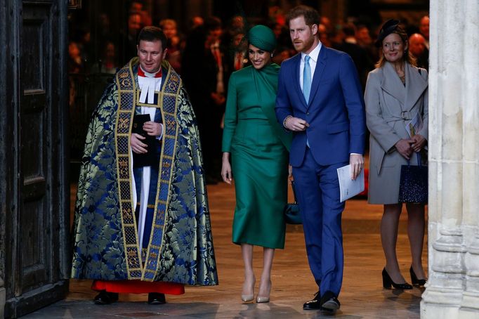 Harry a Meghan na poslední akci jako aktivní členové královské rodiny, mše za Commonwealth ve Westminster Abbey.