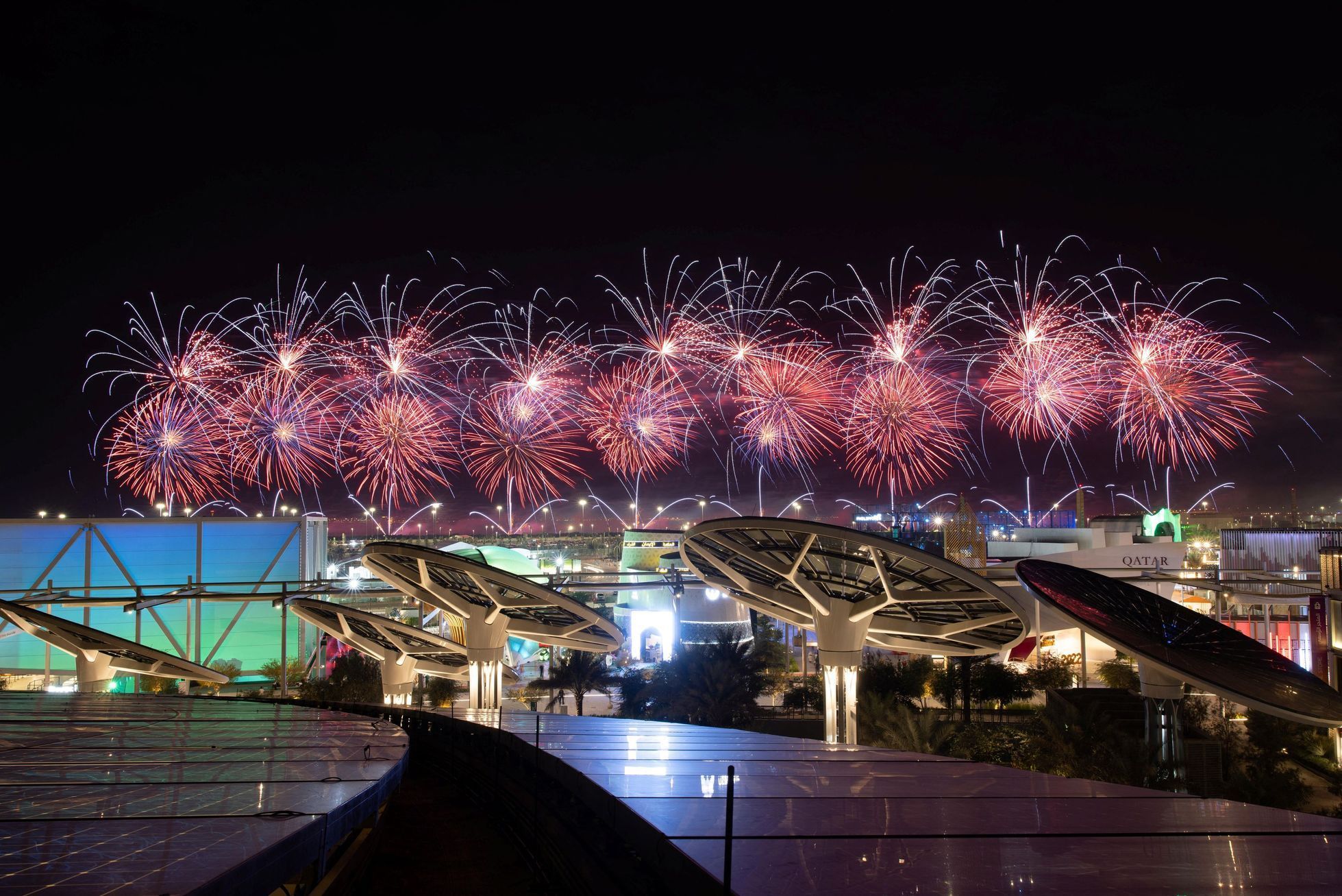 Fireworks at Expo 2020 during the New Year's Eve celebrations